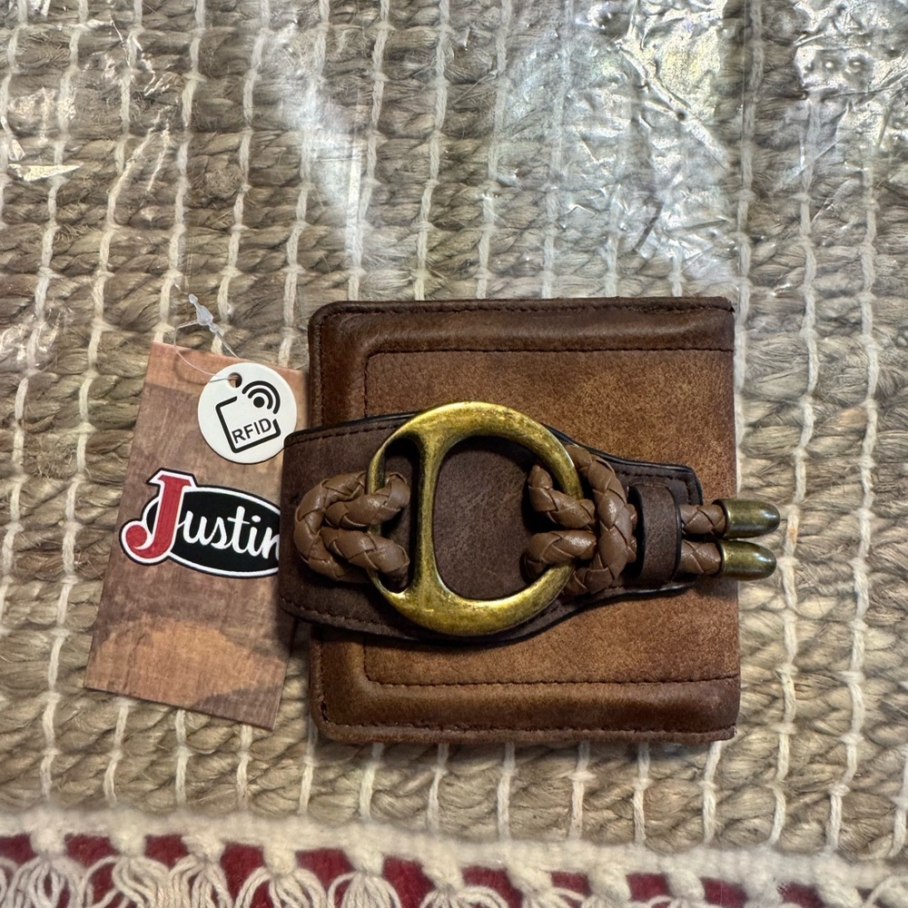 Justin Boots Brown and Gold Key Card Holder Accessory